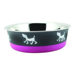 Spacious Stainless Steel Pet Bowl Bonded Fusion Pink Base By Boomer N Chaser