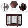 31' Length Furniture Style Pet Dog Crate Cage End Table with Wooden Structure and Iron Wire and Lockable Caters, Medium Dog House Indoor Use.