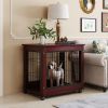 31' Length Furniture Style Pet Dog Crate Cage End Table with Wooden Structure and Iron Wire and Lockable Caters, Medium Dog House Indoor Use.