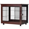 31' Length Furniture Style Pet Dog Crate Cage End Table with Wooden Structure and Iron Wire and Lockable Caters, Medium Dog House Indoor Use.