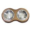 Plastic Framed Double Diner Pet Bowl in Stainless Steel; Large; Gold and Silver-Set of 6