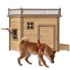 31.5' Wooden Dog House Puppy Shelter Kennel Outdoor & Indoor Dog crate, with Flower Stand, Plant Stand, With Wood Feeder