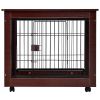 31' Length Furniture Style Pet Dog Crate Cage End Table with Wooden Structure and Iron Wire and Lockable Caters, Medium Dog House Indoor Use.