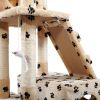 66" Multi-level Cat Tree with Paws Pattern, Scratching Posts, Kitten Activity Tower with 3 Perches - Beige XH