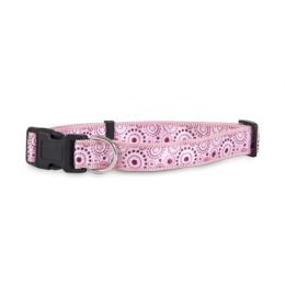 Aspen Ribbon Overlay Adjustable Dog Collar Pink 3/8 in x 14-20 in Medium