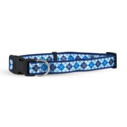 Aspen Ribbon Overlay Adjustable Dog Collar Blue 3/8 in x 14-20 in Medium