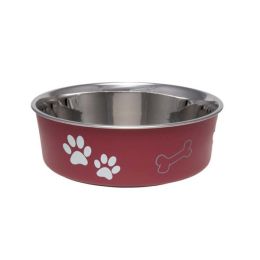 Loving Pets Classic Dog Bowl Paw Print & Bone Merlot Large