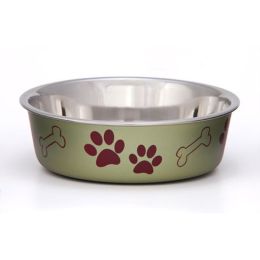 Loving Pets Metallic Dog Bowl Paw Print & Bone Artichoke Medium