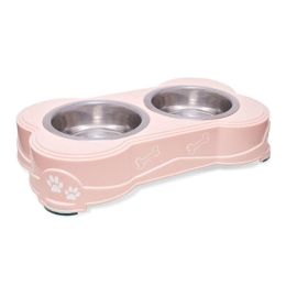 Loving Pets Double Diner Dog Bowl Paw Print & Bone Paparazzi Pink Medium