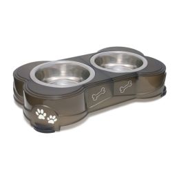 Loving Pets Double Diner Dog Bowl Paw Print & Bone Espresso Medium