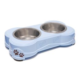 Loving Pets Double Diner Dog Bowl Paw Print & Bone Murano Blue Medium