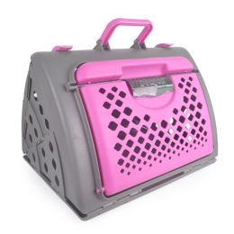 Pet Foldable Travel Cat Carrier - Front Door Collapsible Carrier Plastic Cat Lightweight Carrier (Color: pink)