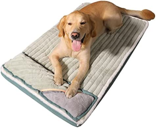 Warm Dog bed Sleeping Pad Cat bed Kennel with Pillow Anti-Tear Bite Mattress Pet Floor Mat pet bed (colour: green)