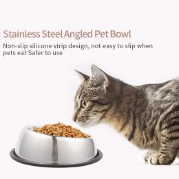 Beveled Dogs Bowl Stainless Steel Removable Rubber Ring Non-Slip Bottom Pet Feeder Bowl Water Dish For Dog Cat (size: Large (3.8Cup))