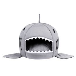 Shark Shape House Beds Tent Mat Small Dog Cat Puppy Beds Soft Dog House For Large Dogs Beds (Color: grey)