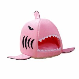 Shark Shape House Beds Tent Mat Small Dog Cat Puppy Beds Soft Dog House For Large Dogs Beds (Color: pink)