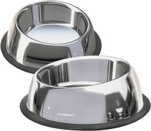 Beveled Dogs Bowl Stainless Steel Removable Rubber Ring Non-Slip Bottom Pet Feeder Bowl Water Dish For Dog Cat (size: 2 Pack Small (1.5Cup))